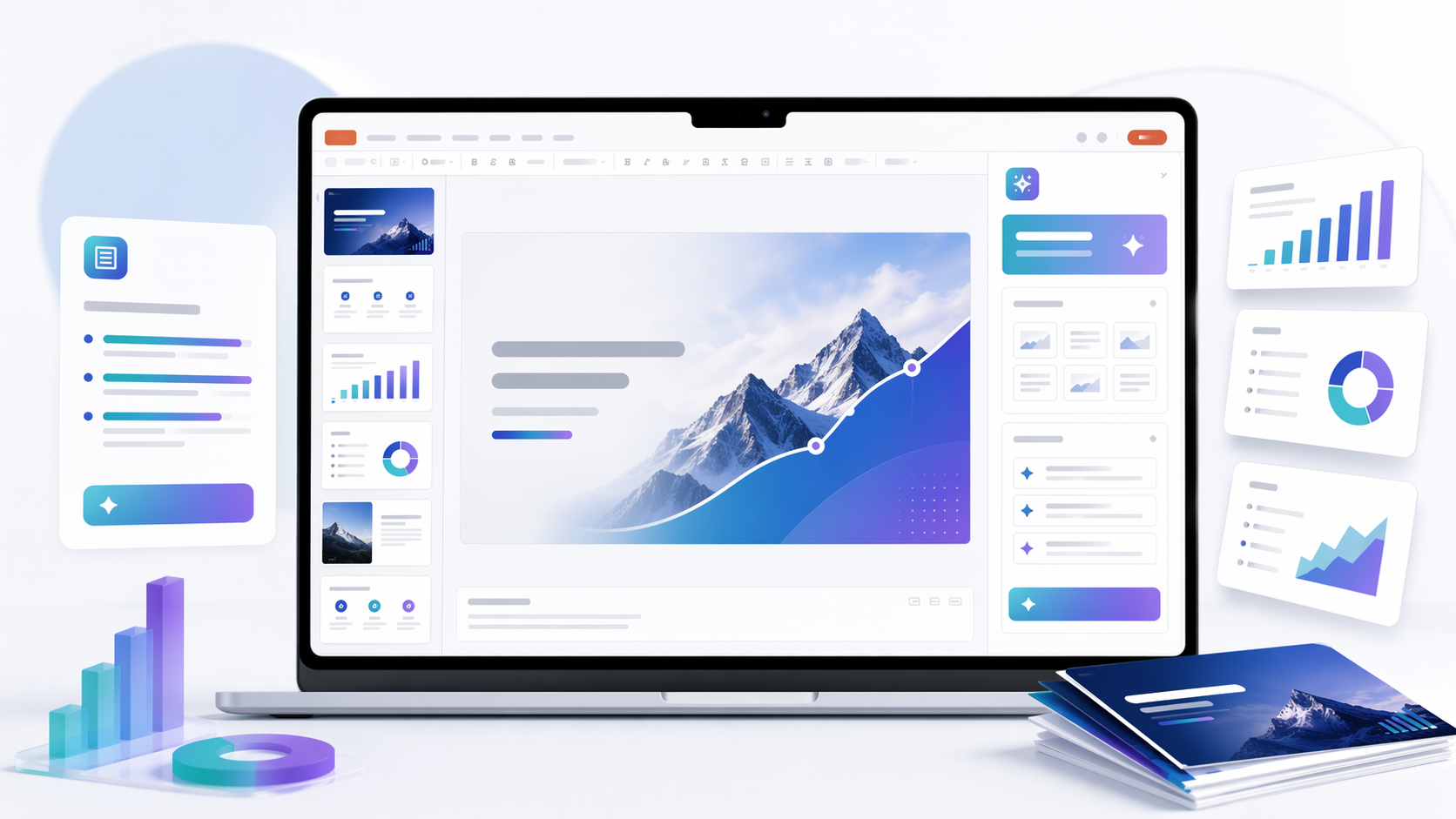 PPT Monster product mockup showing presentation workflow panels